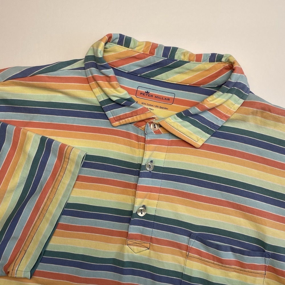 Peter Millar Cannon Beach Stripe‎ Polo Shirt Mens Large Multicolor Short Sleeve